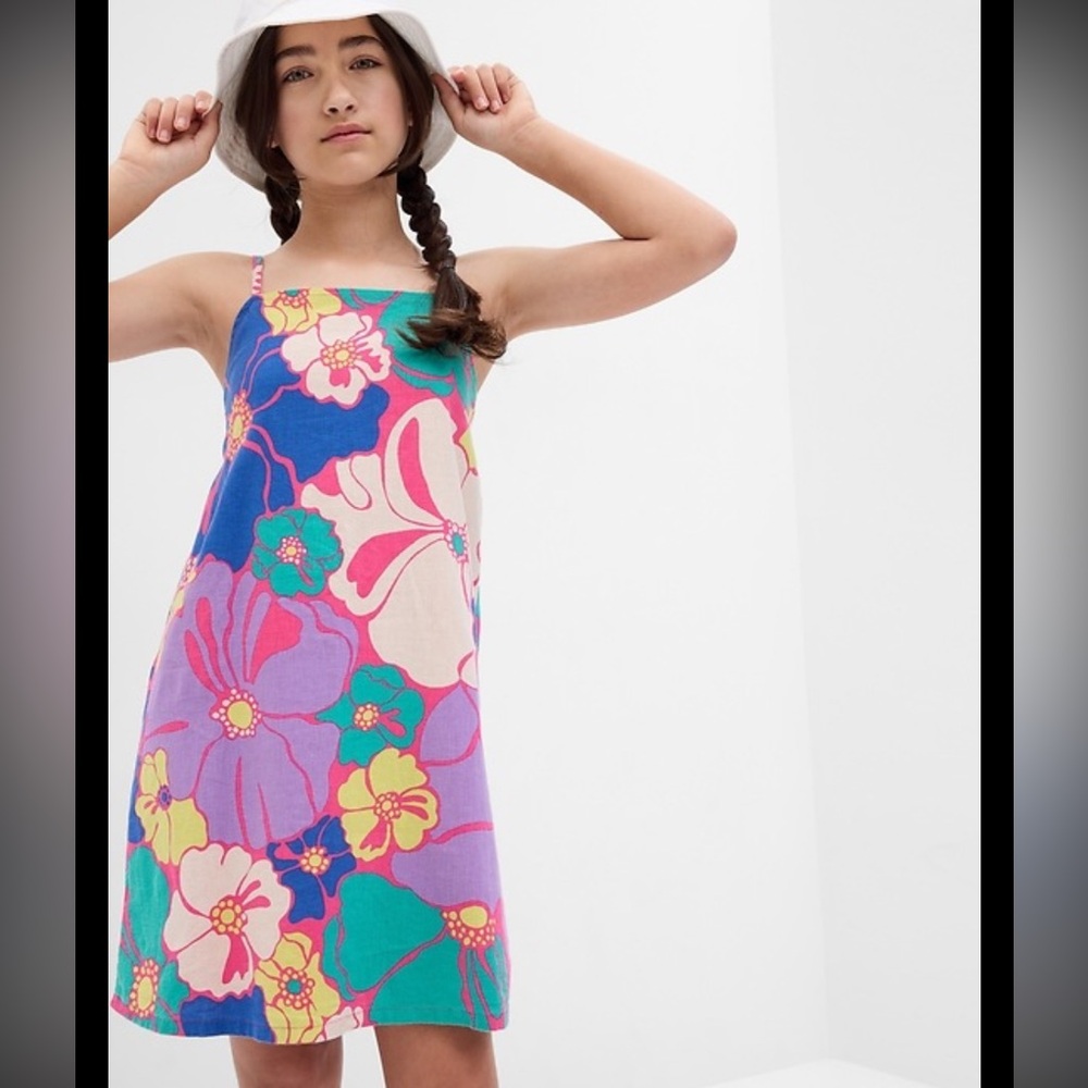 GAP Kids Linen Cotton Floral Shift Colorful Sleeveless Dress